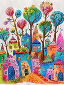 Whimsical Colorful Town & Trees 