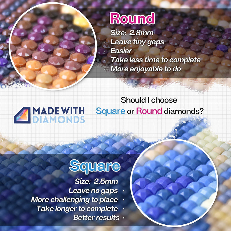 How-to choose between Round Diamonds and Square Diamonds for Diamond Painting