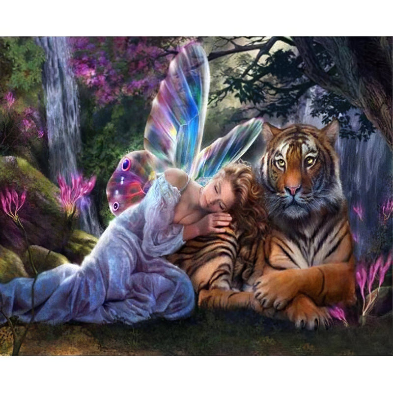 Angel Girl With Tiger Diamond Painting Diamond Art Kit