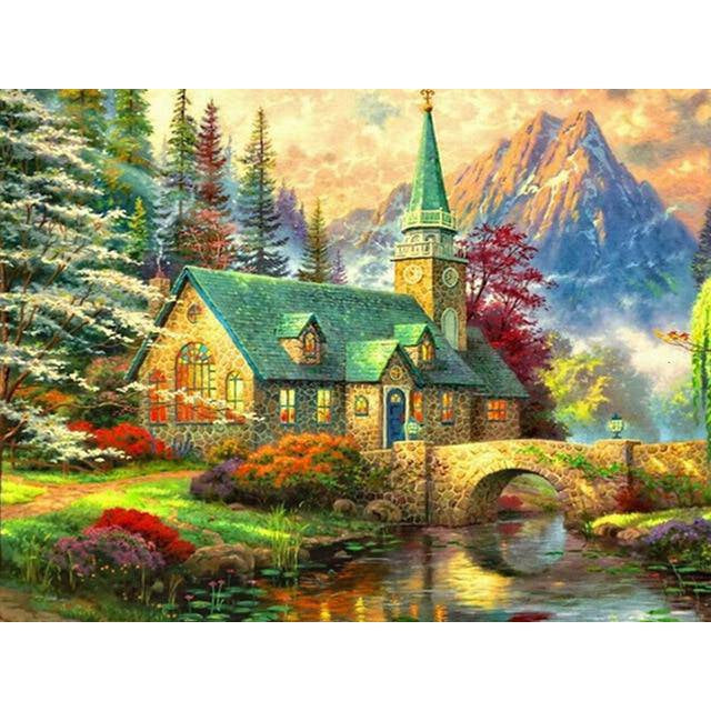 Beautiful House Beside The Lake Diamond Painting Diamond Art Kit