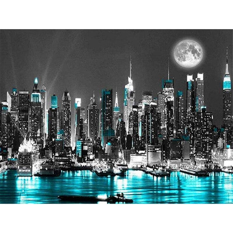 Beautiful Moon and City Diamond Painting Diamond Art Kit