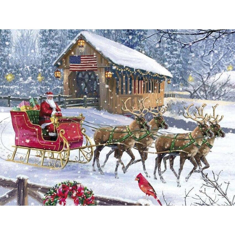 Beautiful Snowy Weather and Santa's Car Diamond Painting Diamond Art Kit