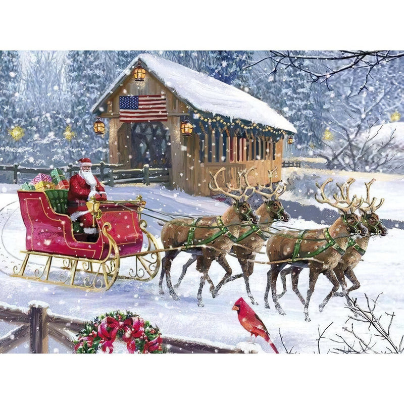 Beautiful Time And The Car Of Santa Diamond Painting Diamond Art Kit