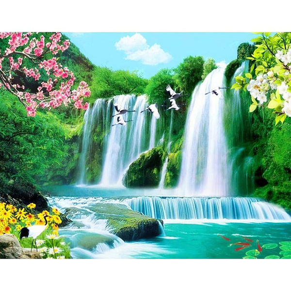 Beautiful Waterfall And Birds Diamond Painting Diamond Art Kit