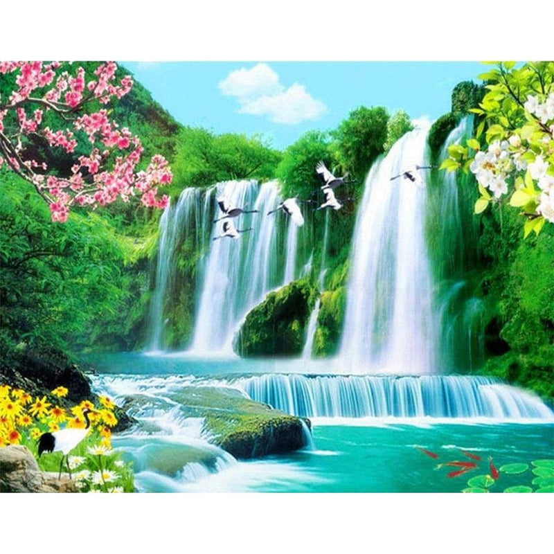 Beautiful Waterfall and Birds Diamond Painting Diamond Art Kit