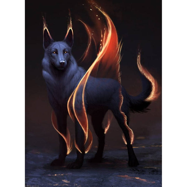 Black Dog Fire Diamond Painting Diamond Art Kit