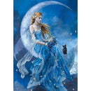 Blue Lady and Black Cat Diamond Painting Diamond Art Kit