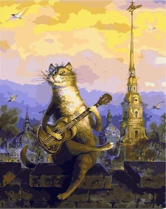 Cat With Guitar Diamond Painting Diamond Art Kit