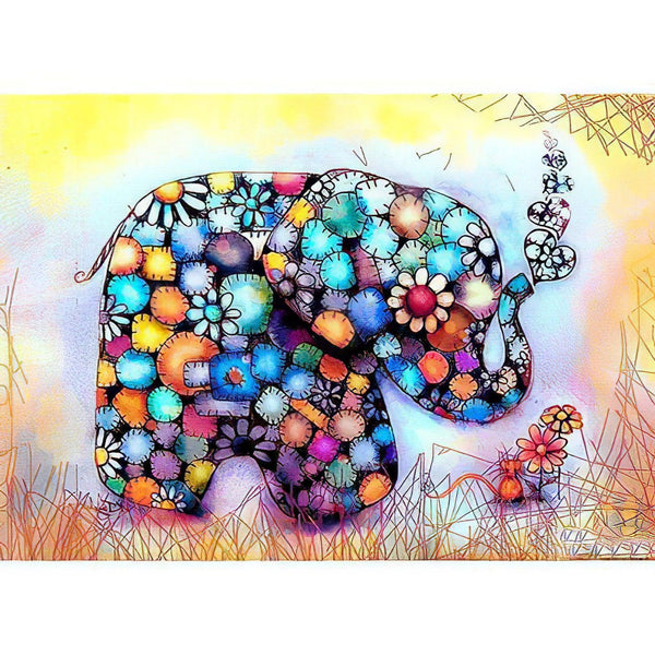 Elephant With Colorful Flowers Diamond Painting Diamond Art Kit