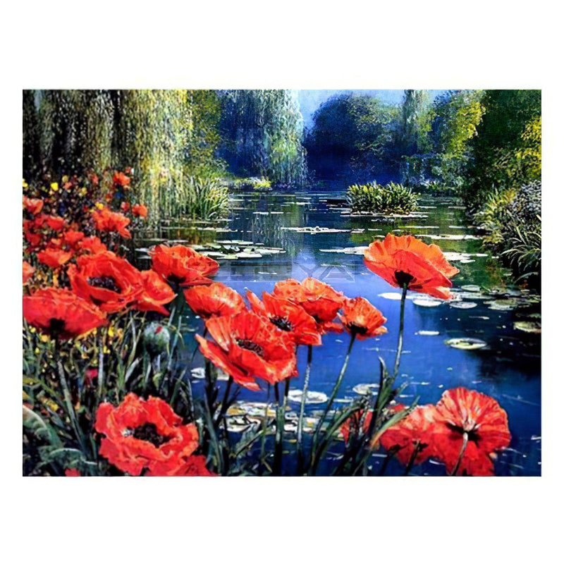 Flowers On Lake Diamond Painting Diamond Art Kit