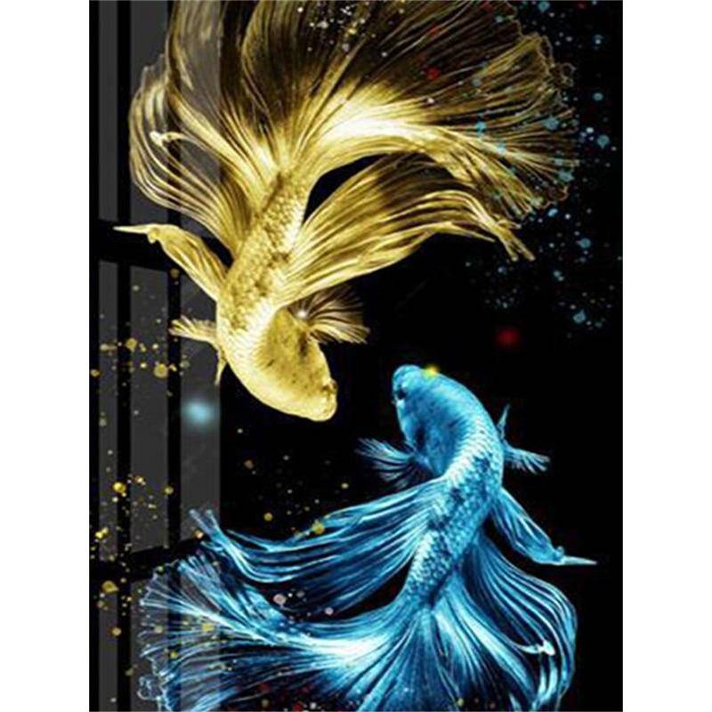 Golden and Sapphire Siamese Fighting Fish Diamond Painting Diamond Art Kit