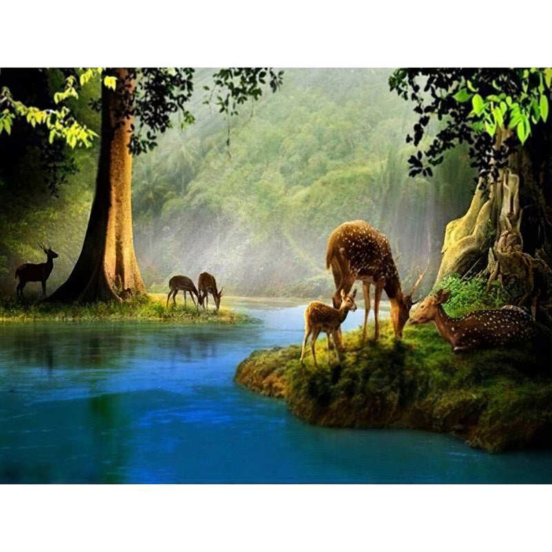 Green Forest With Deer Diamond Painting Diamond Art Kit