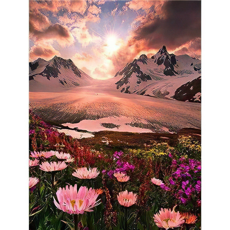 Jardin Fleuri À Côté De La Montagne Diamond Painting Diamond Art Kit