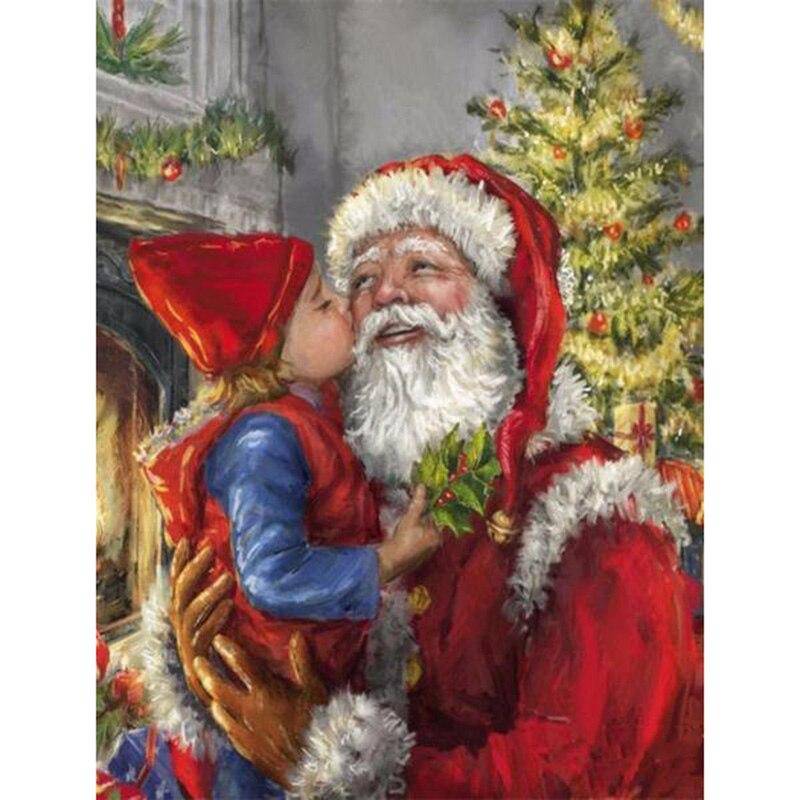 Little Boy Kissing Santa Diamond Painting Diamond Art Kit