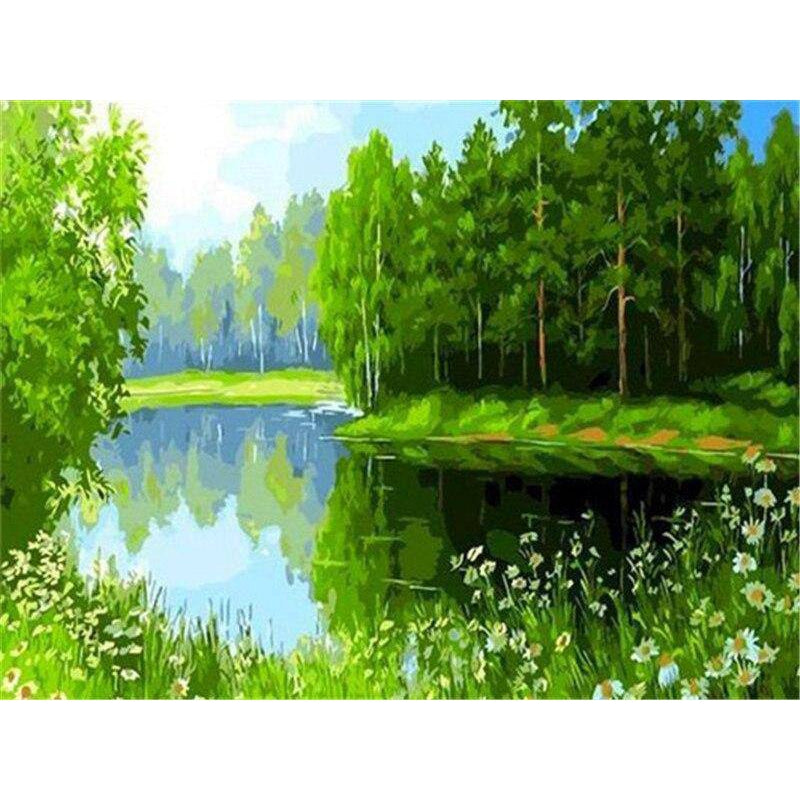 Little Green Flowers and Green Forest Diamond Painting Diamond Art Kit