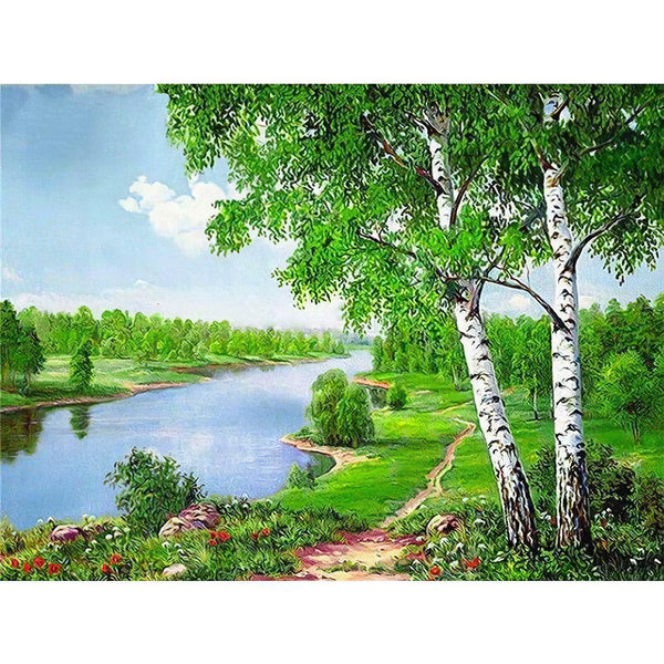 Lonely Road Along The River Diamond Painting Diamond Art Kit