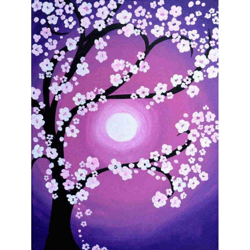 Pink Flower Tree And Moon Diamond Painting Diamond Art Kit