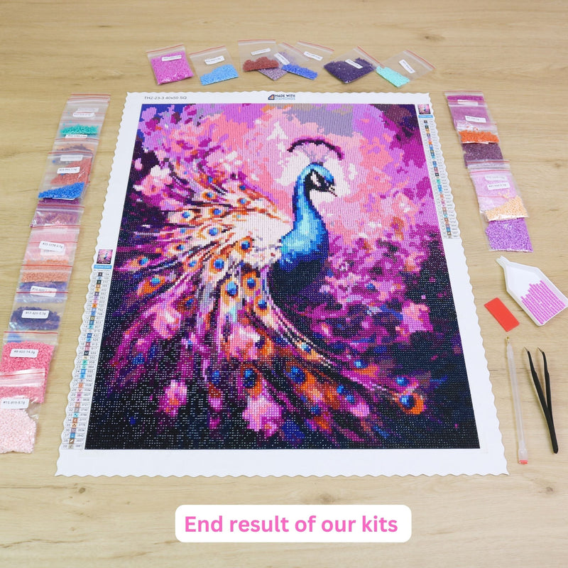 Pink Flower Tree Diamond Painting End Result Peacock