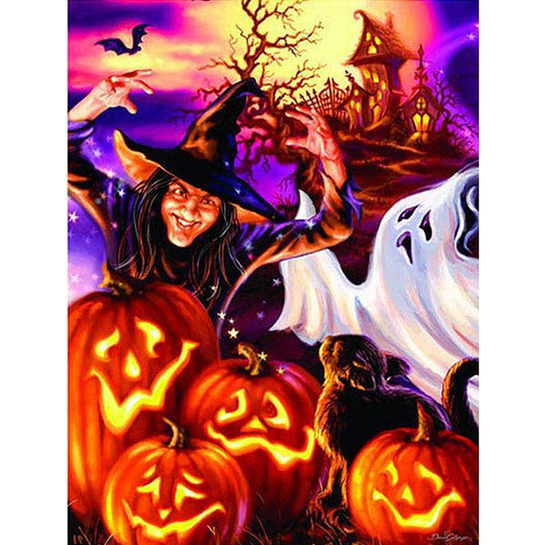 Pumpkin Witch And The House Diamond Painting Diamond Art Kit