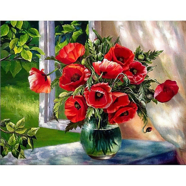 Red Flowers In The Van Diamond Painting Diamond Art Kit