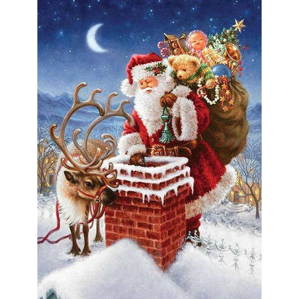 Santa Gift Giving Through Chimney Diamond Painting Diamond Art Kit