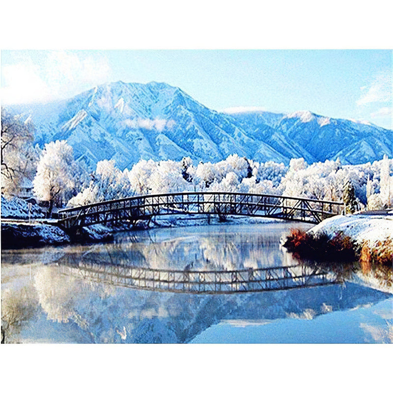 Snowy Bridge Over River Diamond Painting Diamond Art Kit