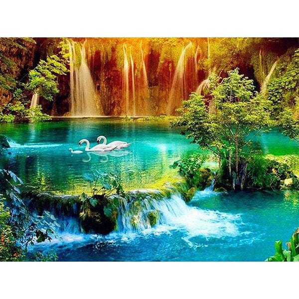 Swans Water FAll Diamond Painting Diamond Art Kit