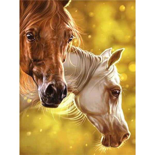 White & Brown Horses Diamond Painting Diamond Art Kit